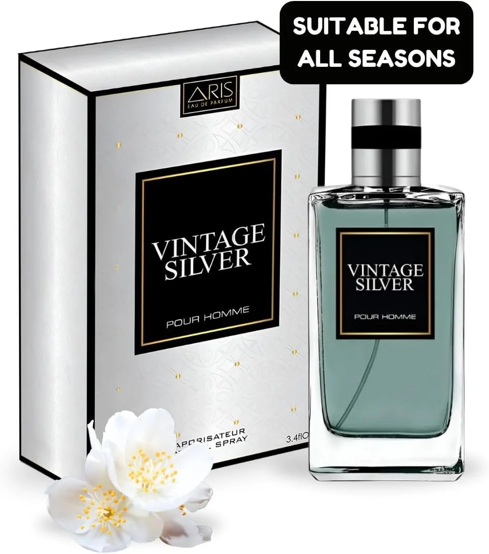 عطر مردانه - ادو پرفیوم - نقره ای وینتیج از آریس - رایحه یاس و گریپ فروت برای مردان - رایحه ماندگار ادکلن - 100 میلی لیتر