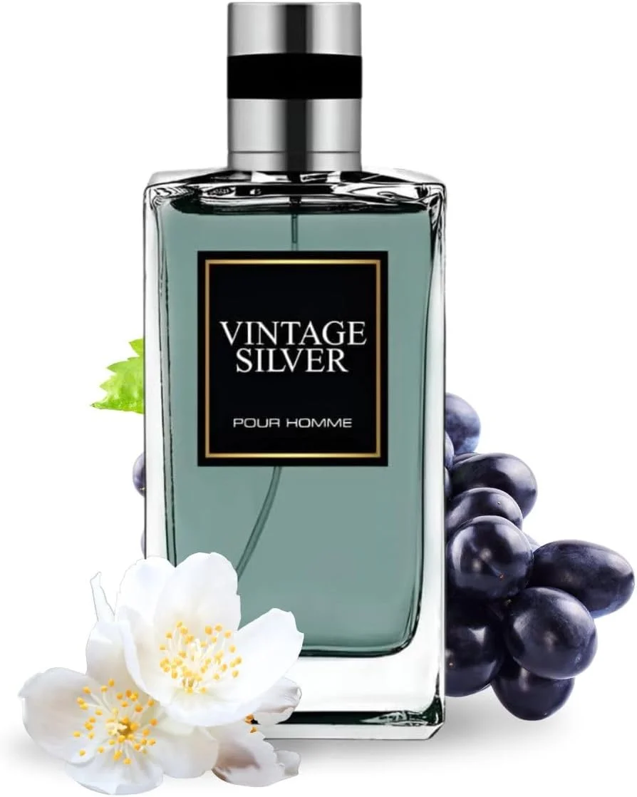 عطر مردانه - ادو پرفیوم - نقره ای وینتیج از آریس - رایحه یاس و گریپ فروت برای مردان - رایحه ماندگار ادکلن - 100 میلی لیتر