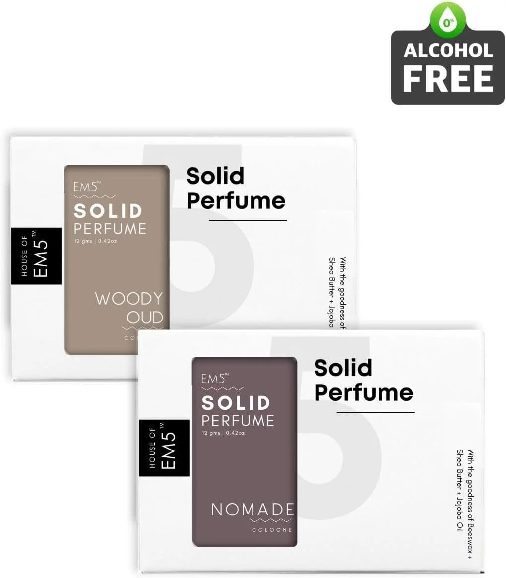 پک ترکیبی EM5™ از عطرهای جامد بدون الکل | عود چوبی و نومد برای آقایان و بانوان | ادکلن غیر چرب | رایحه قوی و ماندگار | پک هدیه برای او و او پک ترکیبی EM5™ از عطرهای جامد بدون الکل | عود چوبی و نومد برای آقایان و بانوان | ادکلن غیر چرب | رایحه قوی و ماندگار | پک هدیه برای او و او
