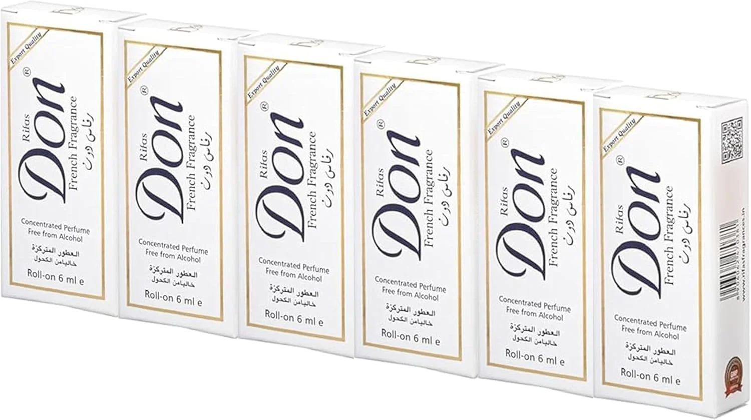 عطر روغنی رولی غلیظ فرانسوی، بدون الکل، 6 میلی لیتر، بسته 6 عددی، سفید