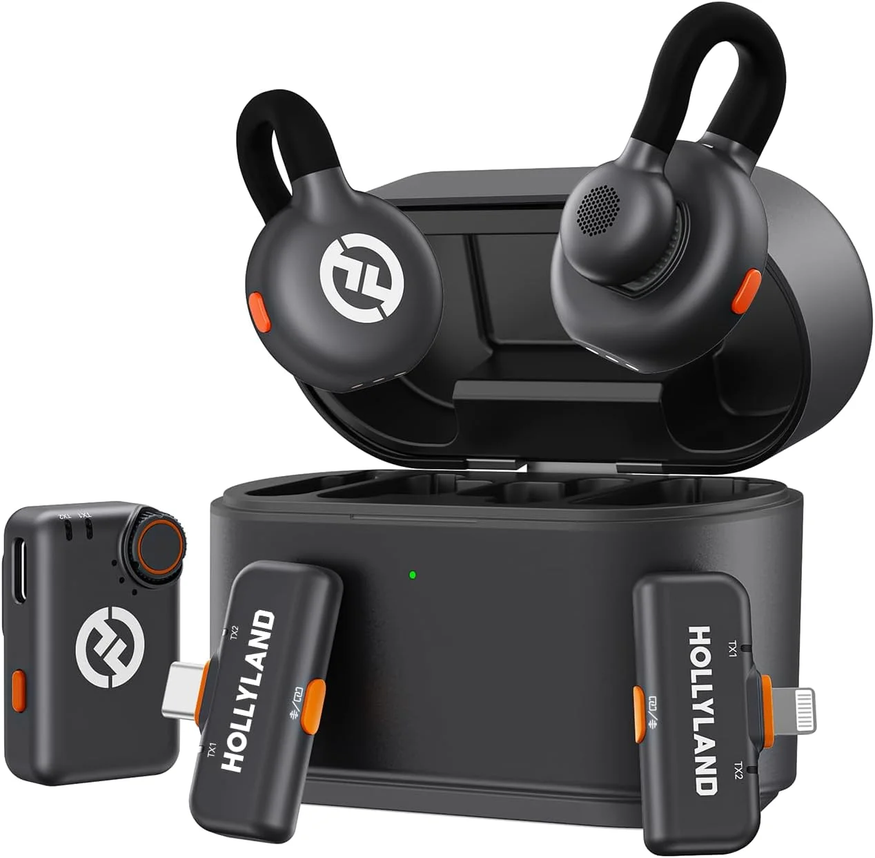 میکروفون یقه ای بی سیم Hollyland Lark M2S Ultimate Combo (RX دوربین + RX لایتنینگ + RX Type-C) برای آیفون/دوربین/اندروید/کامپیوتر، میکروفون جمع و جور، گیره تیتانیومی، حذف نویز، مناسب برای ولاگ