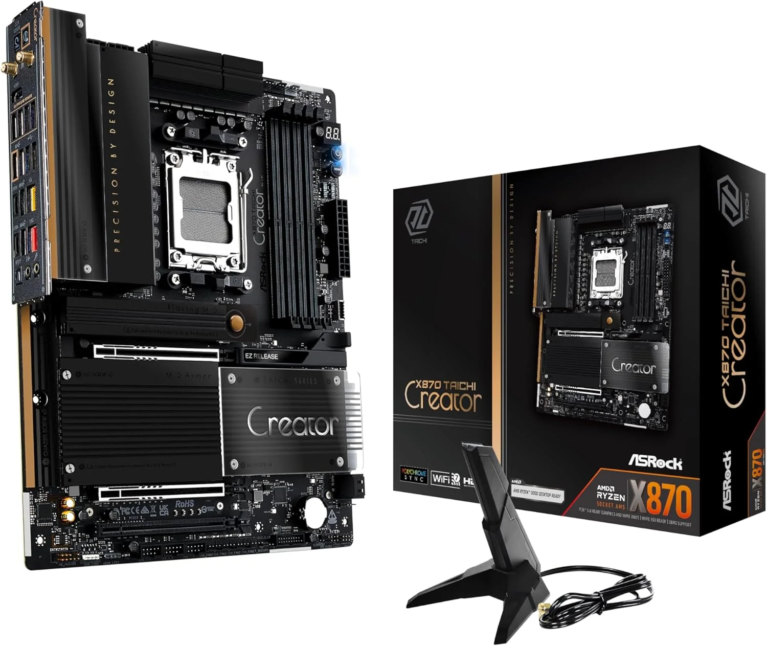 مادربرد ASRock X870 Taichi Creator سازگار با پردازنده‌های AMD Ryzen سری 9000/8000/7000 (سوکت AM5) چیپست X870 ATX
