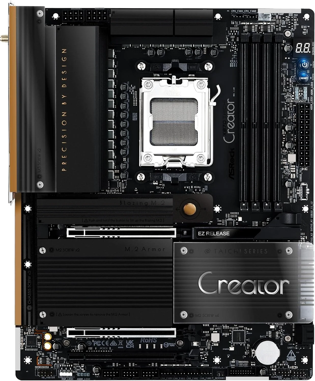 مادربرد ASRock X870 Taichi Creator سازگار با پردازنده‌های AMD Ryzen سری 9000/8000/7000 (سوکت AM5) چیپست X870 ATX
