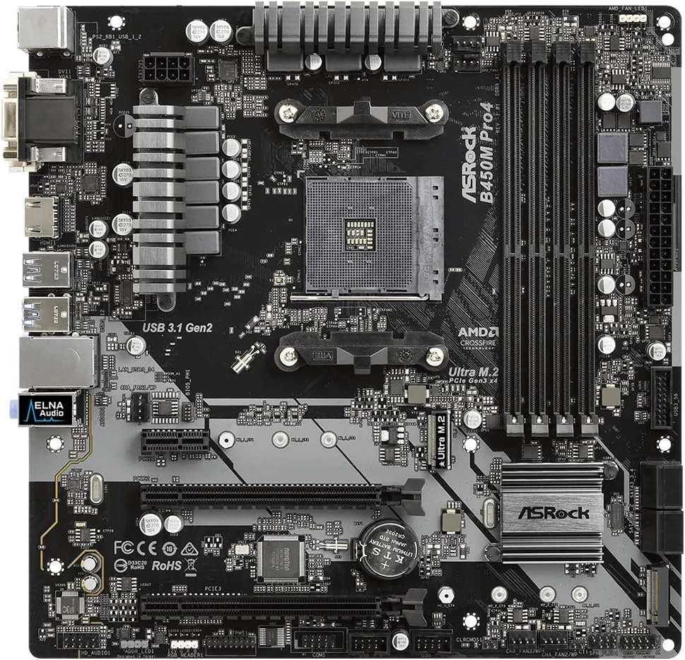 مادربرد ASRock B450M PRO4 AM4 AMD Promontory B450 SATA 6Gb/s USB 3.1 HDMI Micro ATX