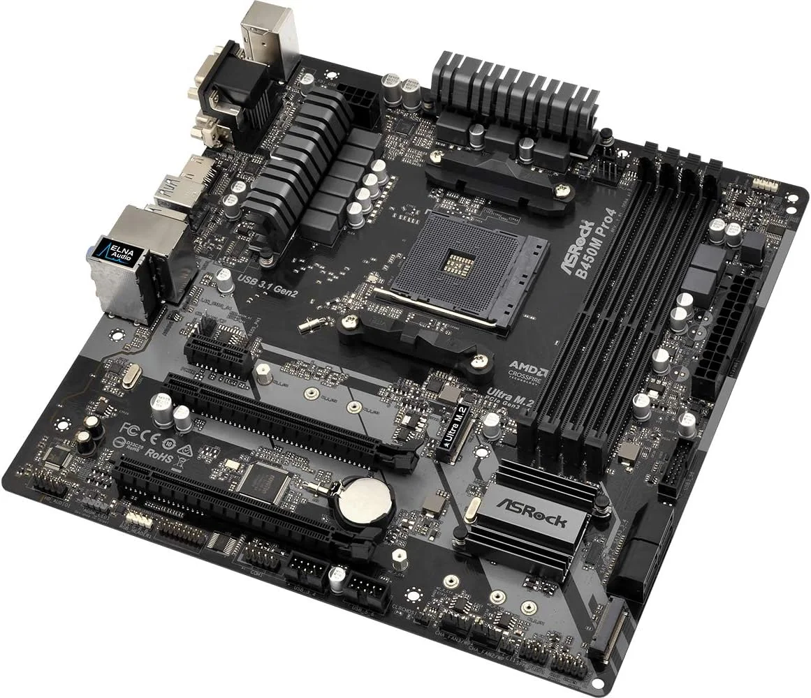 مادربرد ASRock B450M PRO4 AM4 AMD Promontory B450 SATA 6Gb/s USB 3.1 HDMI Micro ATX