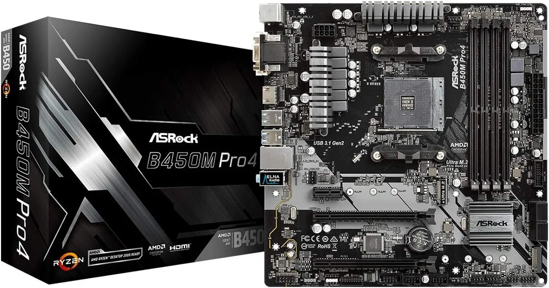 مادربرد ASRock B450M PRO4 AM4 AMD Promontory B450 SATA 6Gb/s USB 3.1 HDMI Micro ATX