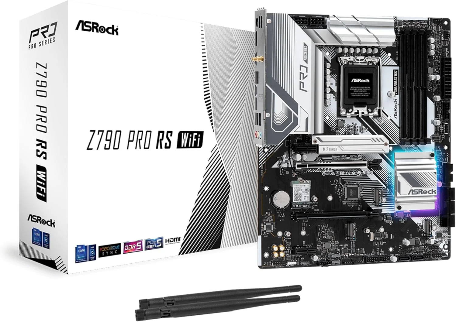 مادربرد ASRock Z790 Pro RS WiFi LGA1700 ATX، پشتیبانی از پردازنده‌های نسل 14/13/12 اینتل Core، DDR5 7200+ (OC)، PCIe 5.0، LAN 2.5G، WiFi 6E، فاز قدرت 1+1+14، 4 اسلات M.2