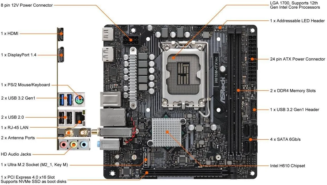 مادربرد ASRock H610M/AC با پشتیبانی از پردازندههای نسل سیزدهم و دوازدهم و نسل بعدی Intel® Core™ (LGA1700) مادربرد ASRock H610M/AC با پشتیبانی از پردازندههای نسل سیزدهم و دوازدهم و نسل بعدی Intel® Core™ (LGA1700)