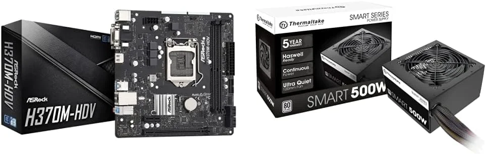 مادربرد ASRock H370M-HDV Micro ATX به همراه منبع تغذیه Thermaltake Smart 500W 80+ Certified ATX