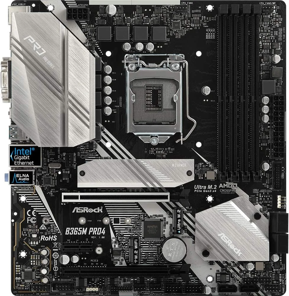 مادربرد ASRock B365M PRO4 LGA1151/ Intel B365/ DDR4/ Quad CrossFireX/ SATA3&USB3.1/ M.2/ A&GbE/ MicroATX