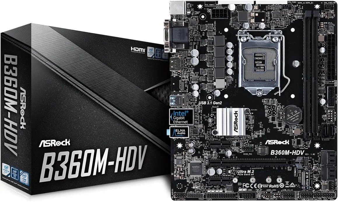 مادربرد ASRock B360M-HDV LGA1151/Intel B360/DDR4/Quad CrossFireX/SATA3&USB3.1/M.2/A&GbE/MicroATX