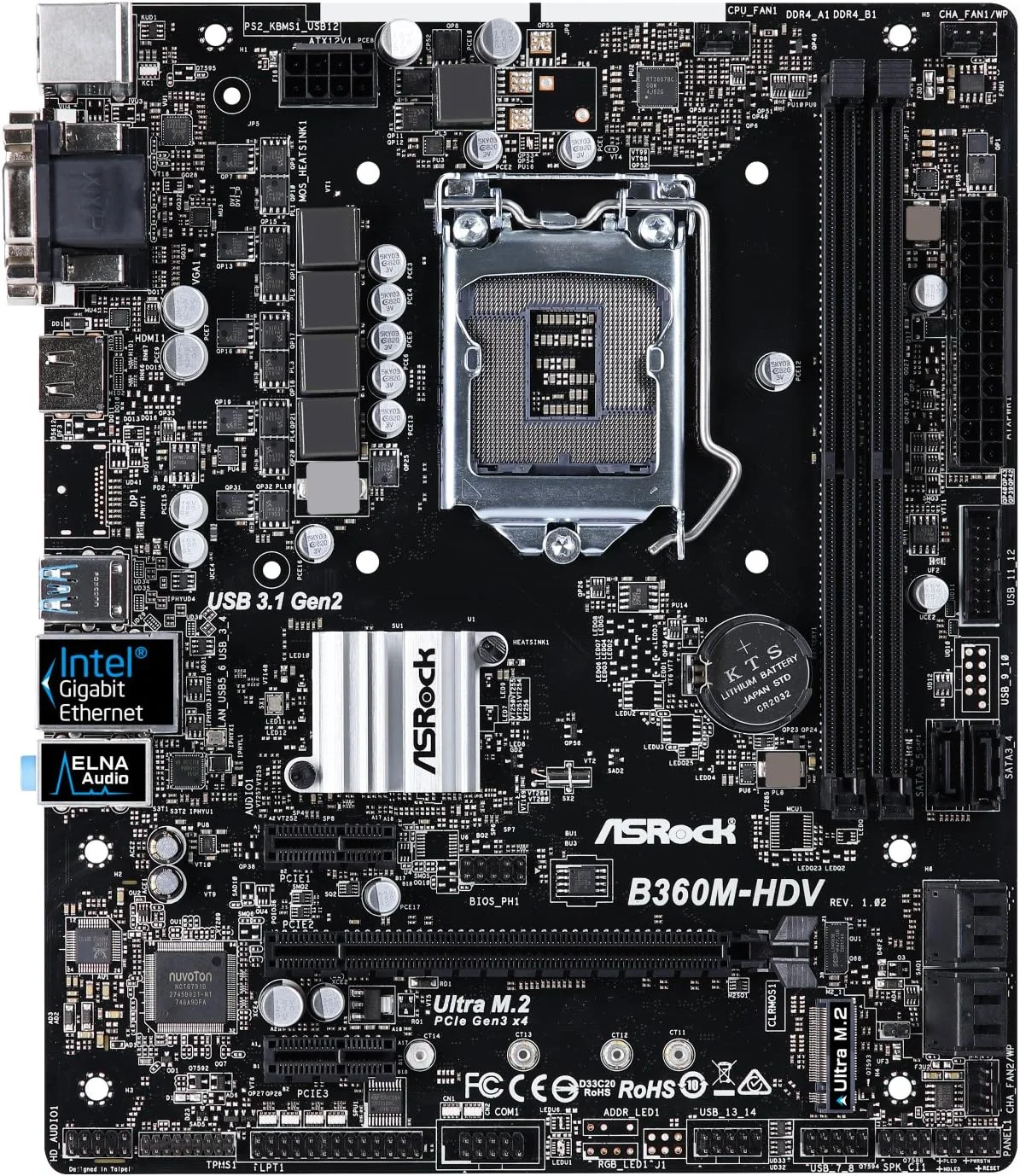 مادربرد ASRock B360M-HDV LGA1151/Intel B360/DDR4/Quad CrossFireX/SATA3&USB3.1/M.2/A&GbE/MicroATX