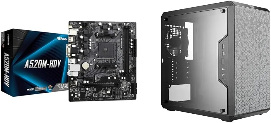 مادربرد ASRock A520M-HDV با پشتیبانی از پردازنده‌های AMD AM4 Socket Ryzen™ سری 3000، 4000 G-Series و 5000 و 5000 G-Series و کیس Cooler Master MasterBox Q300L Micro-ATX Tower با فیلتر گرد و غبار مغناطیسی