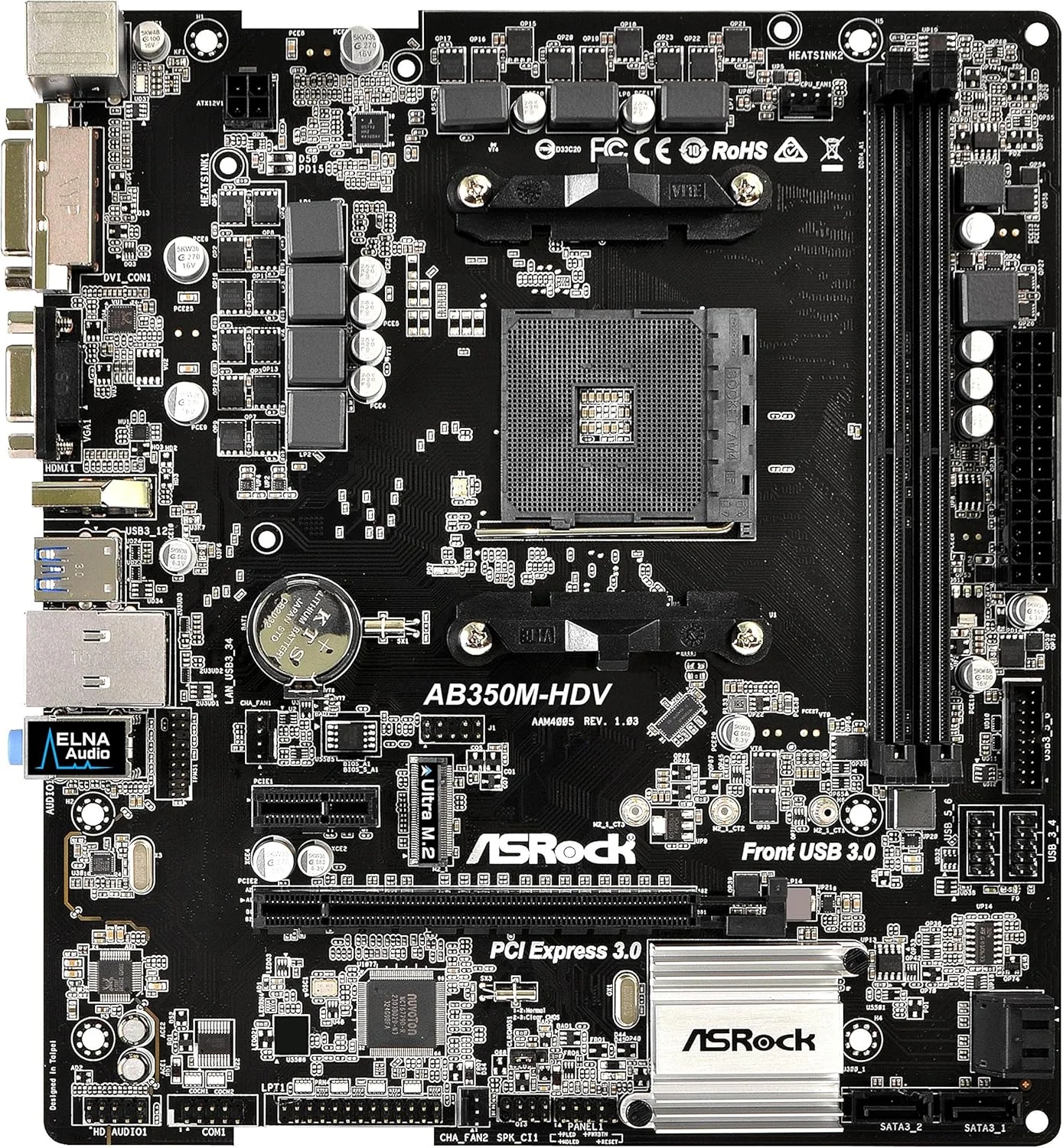 مادربرد ASRock AB350M-HDV سوکت AM4/AMD B350/DDR4/SATA3&USB3.0/M.2/A&GbE/MicroATX