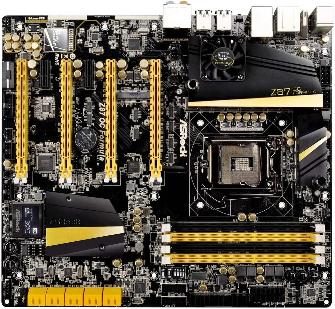 مادربرد ASRock Z87 OC Formula/AC، LGA1150، Intel Z87، DDR3، Quad CrossFireX و Quad SLI، SATA3 و USB 3.0، Wi-Fi، A&GbE، EATX