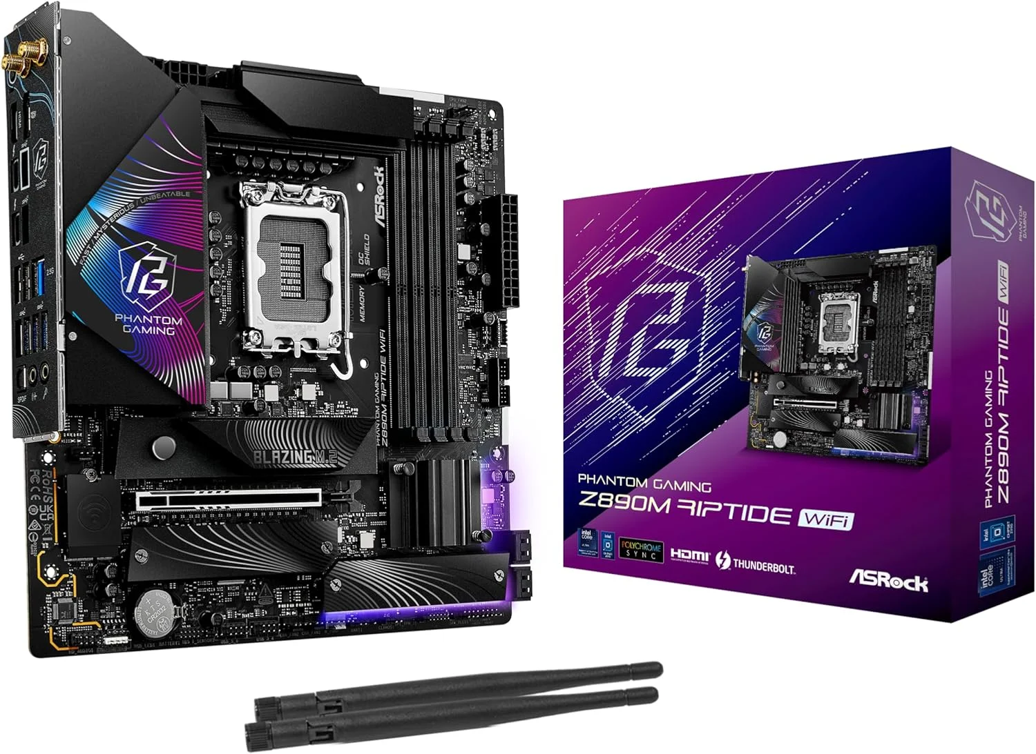 مادربرد ASRock Z890M Riptide WiFi 6E Phantom Gaming Intel Core Ultra Z890 LGA1851 RL-ILM DDR5 9066 MHz 256 GB M.2 Micro ATX
