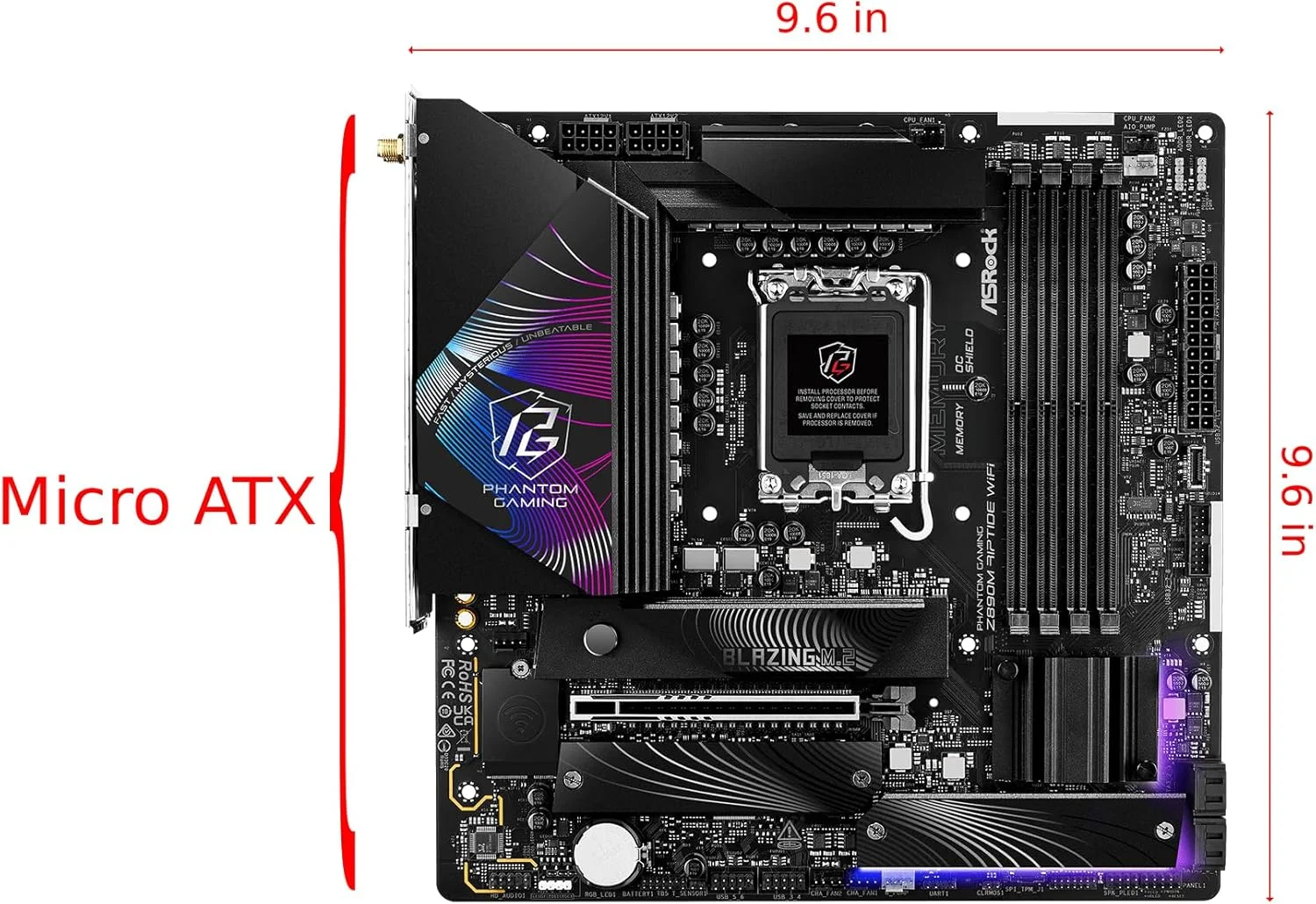 مادربرد ASRock Z890M Riptide WiFi 6E Phantom Gaming Intel Core Ultra Z890 LGA1851 RL-ILM DDR5 9066 MHz 256 GB M.2 Micro ATX