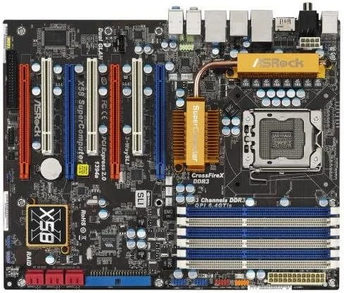 مادربرد ASRock X58 SUPERCOMPUTER/Core i7/Intel X58/1366/6DDR3-2000(OC)/ATI Quad CrossFireX/NVIDIA Quad SLI/V/2GbE/R/1394/ATX