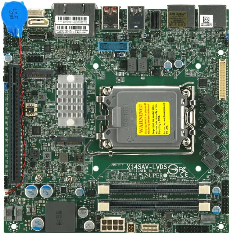 مادربرد Supermicro X14SAV-LVDS Mini-ITX با سوکت تکی V1 (LGA-1851) پردازنده های Intel Core Ultra 9/7/5 سری 2