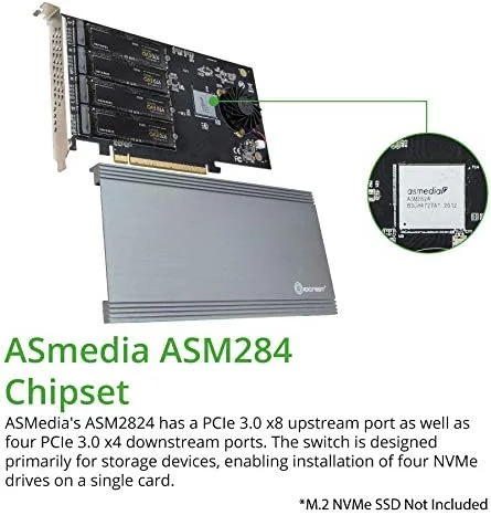 کنترلر رایزر Syba Quad M.2 NVMe به PCIe 3.0 x16 با پهنای باند x8 - پشتیبانی از مادربردهای بدون بایفورکیشن (SI-PEX40157) کنترلر رایزر Syba Quad M.2 NVMe به PCIe 3.0 x16 با پهنای باند x8 - پشتیبانی از مادربردهای بدون بایفورکیشن (SI-PEX40157)