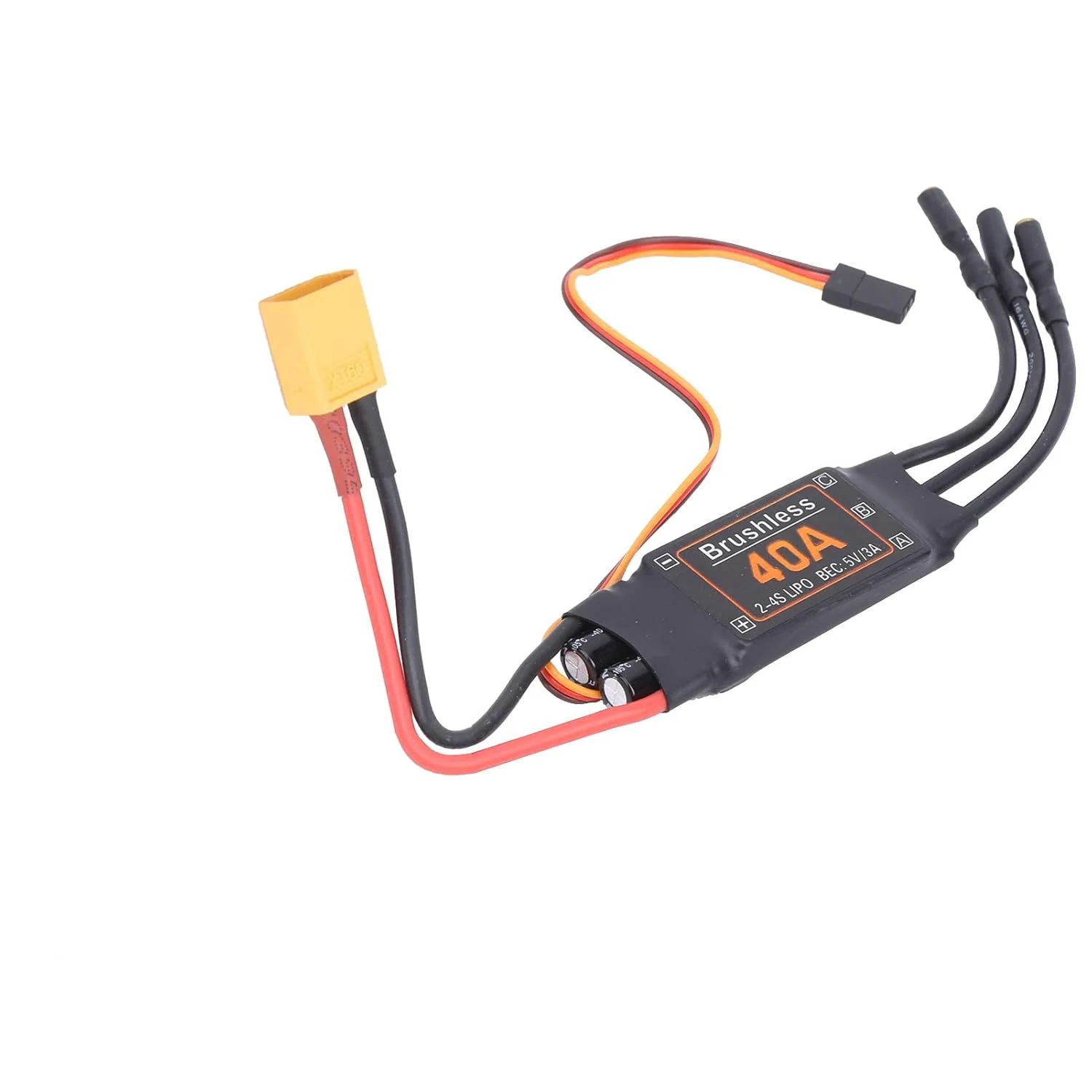 کنترل کننده سرعت الکتریکی موتور براشلس 40 آمپر با کانکتور XT60، خروجی BEC: 5 ولت/3 آمپر، مناسب برای ماشین های کنترلی، کامیون های غول پیکر، خزنده ها و پهپاد