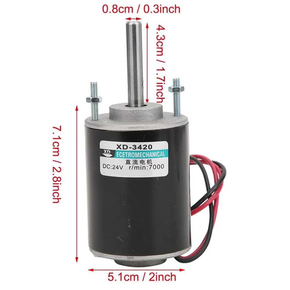 موتور DC آهنربای دائم 12V/24V 30W CW/CCW موتور دنده ای الکتریکی برگشت پذیر سرعت بالا کم صدا برای ژنراتور DIY مدل XD-3420 (24V 7000RPM)