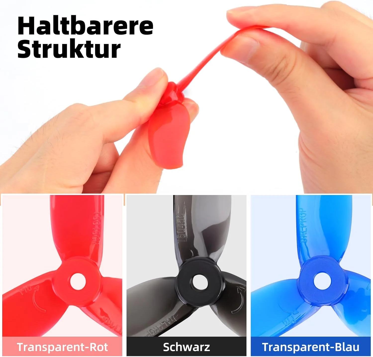 ۱۲ عدد پروانه سه تیغه 5045، پروانه های سه تیغه 5 اینچی برای موتورهای براشلس 2204 2205 2206-2306 مناسب کوادکوپترهای مسابقه ای FPV (قرمز شفاف، مشکی، آبی شفاف)