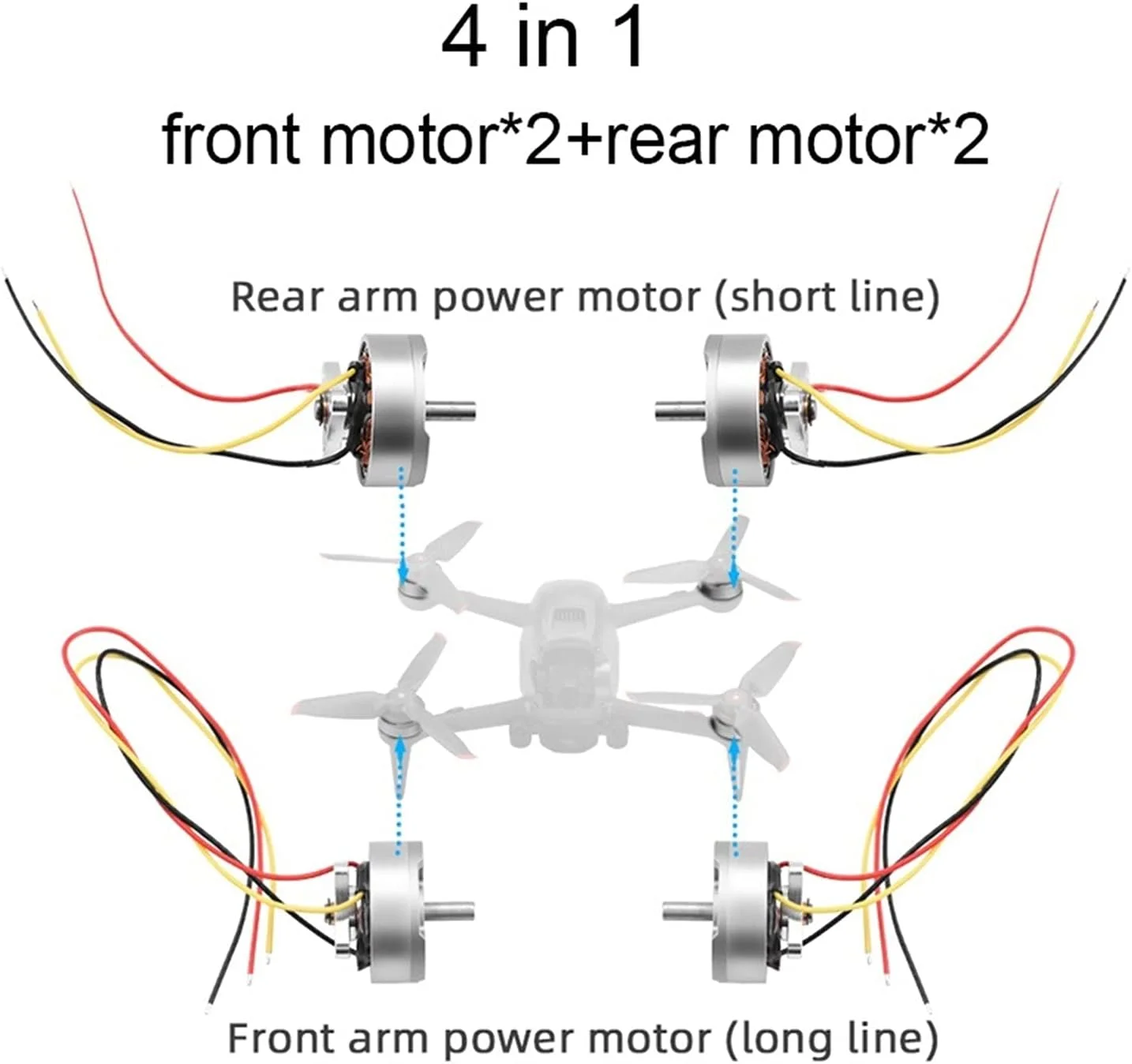 موتور بازوی پهپاد جلو عقب به همراه کابل، قطعه یدکی تعمیر موتور هواپیما، جایگزینی موتور، برای بازوی موتور پروانه FPV Combo (موتور عقب 2 عدد)