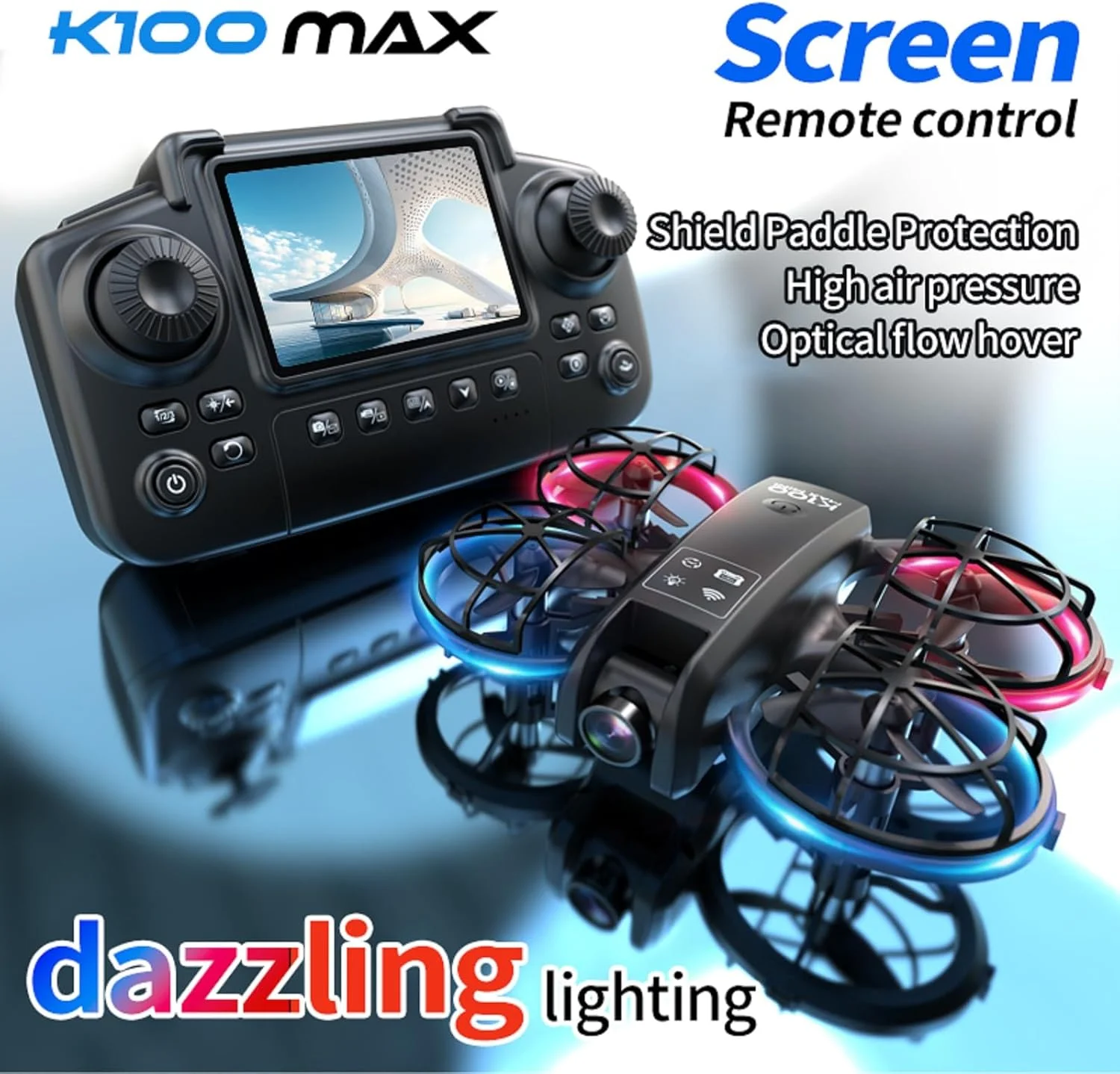 مینی پهپاد K100 با کنترلر صفحه نمایش دار به همراه کارت حافظه SD، دو باتری، موقعیت یابی جریان نوری، محافظت کامل از پره های پرواز، مناسب برای مبتدیان (2 باتری - مشکی) مینی پهپاد K100 با کنترلر صفحه نمایش دار به همراه کارت حافظه SD، دو باتری، موقعیت یابی جریان نوری، محافظت کامل از پره های پرواز، مناسب برای مبتدیان (2 باتری - مشکی)