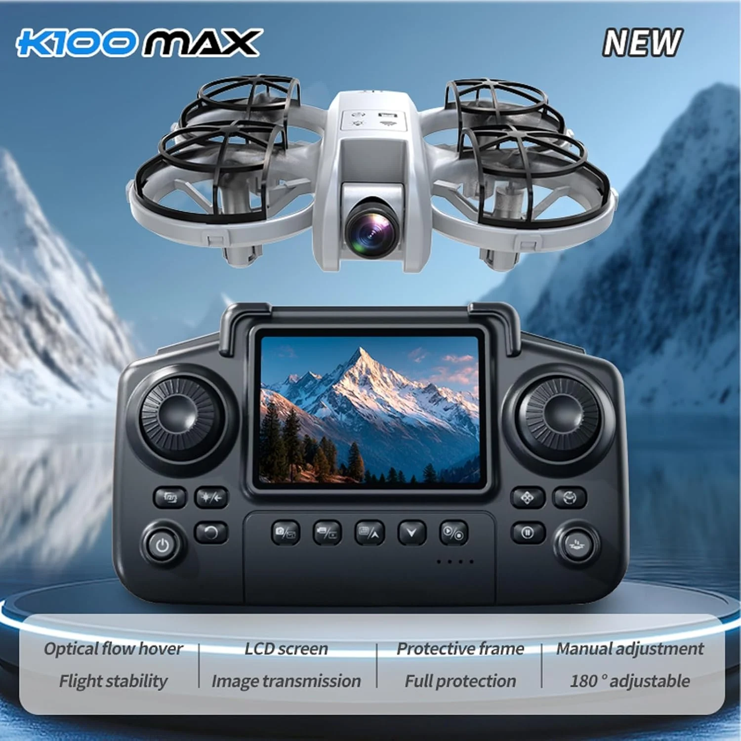 مینی پهپاد K100 با کنترلر صفحه نمایش دار به همراه کارت حافظه SD، دو باتری، موقعیت یابی جریان نوری، محافظت کامل از پره های پرواز، مناسب برای مبتدیان (2 باتری - مشکی) مینی پهپاد K100 با کنترلر صفحه نمایش دار به همراه کارت حافظه SD، دو باتری، موقعیت یابی جریان نوری، محافظت کامل از پره های پرواز، مناسب برای مبتدیان (2 باتری - مشکی)