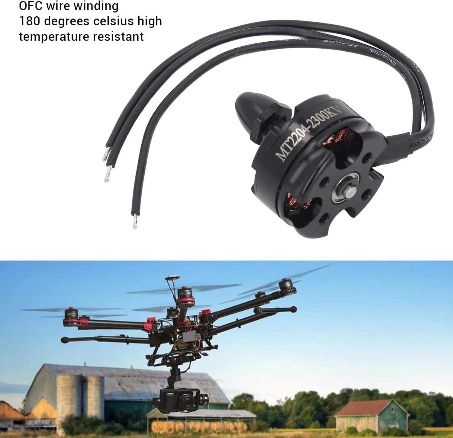 موتور براشلس کوادکوپتر FPV مدل MT2204 2300KV، مقاومت 0.112 اهم، حداکثر تراست 420 گرم، موتور کوادکوپتر برای QAV 180 210 250