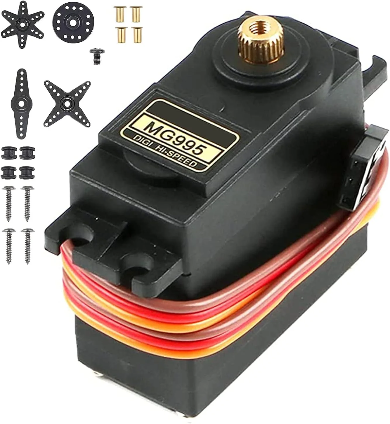 کیت موتور میکرو سروو MMOBIEL MG995 55g 180° برای RC Drone / ماشین / هواپیما / هلیکوپتر / وسایل نقلیه / ربات ها / سازگار با پروژه های آردوینو و رزبری پای به همراه پیچ و 4 بازوی سروو