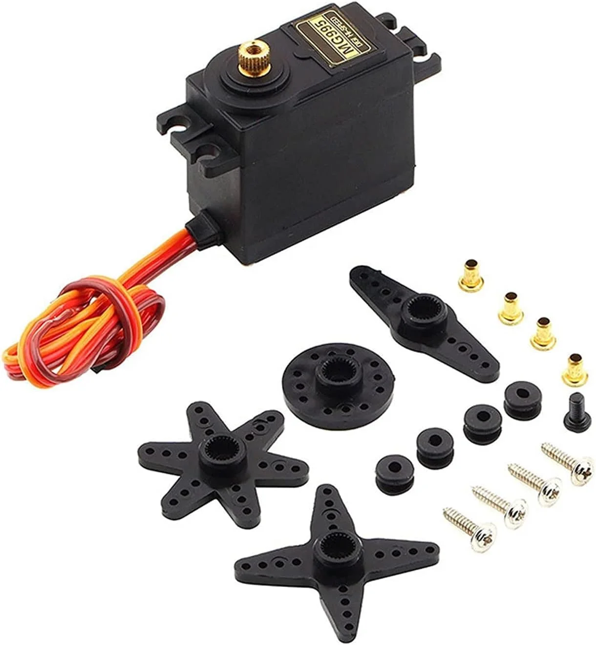 کیت موتور میکرو سروو MMOBIEL MG995 55g 180° برای RC Drone / ماشین / هواپیما / هلیکوپتر / وسایل نقلیه / ربات ها / سازگار با پروژه های آردوینو و رزبری پای به همراه پیچ و 4 بازوی سروو