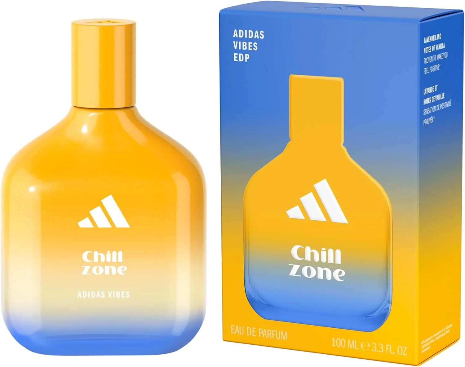 ادکلن آدیداس Vibes Chill Zone Eau de Parfum مناسب برای همه، آرامش بخش و دلپذیر، رایحه ماندگار، اسطوخودوس و وانیل 100 میلی لیتر (3.3oz)