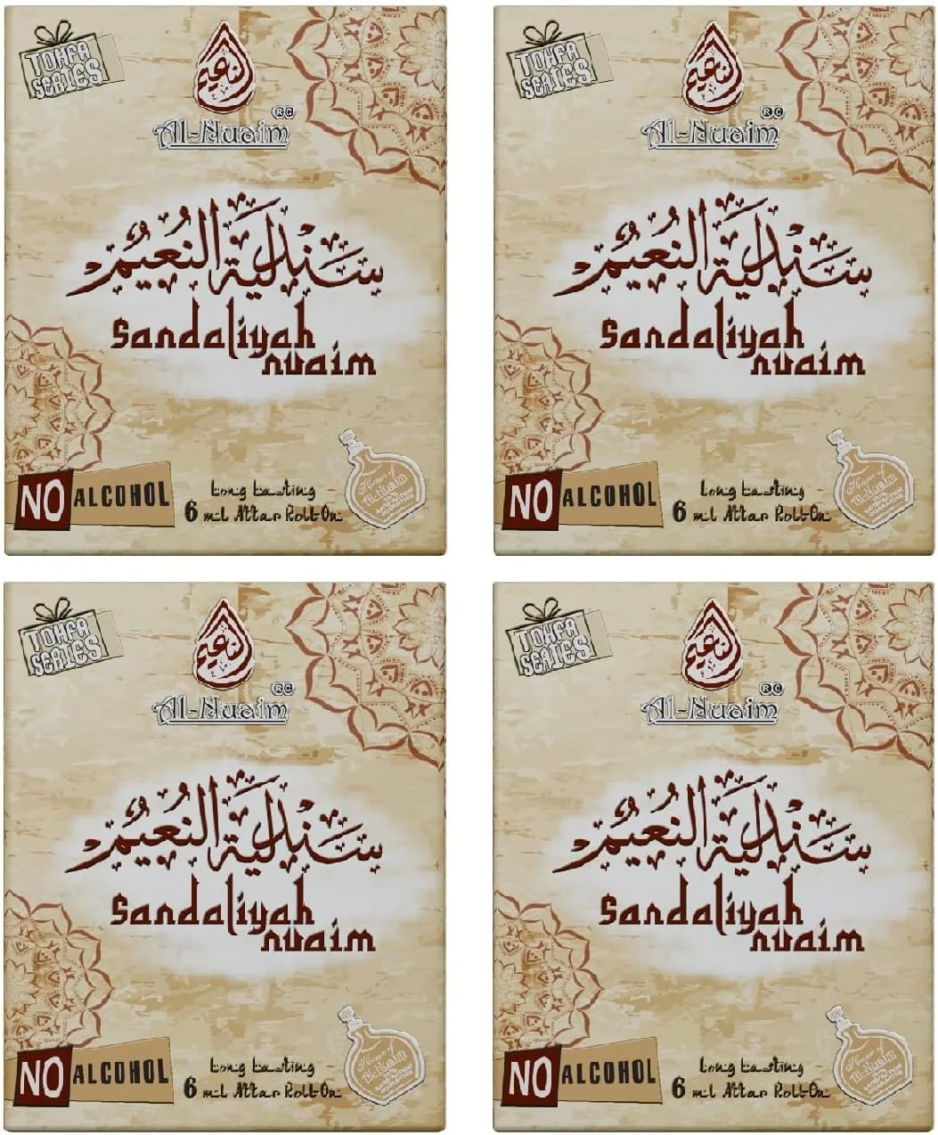 مجموعه تحفه النعیم، عطر رولی صندلیه نعیم برای آقایان و بانوان - بسته 4 عددی (6 میلی لیتر هر کدام) | عطر بدون الکل | رایحه ماندگار