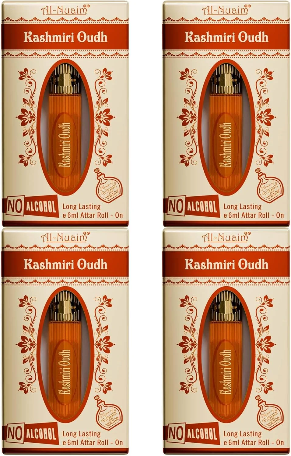 عطر رولی کشمیری عود از سری طلایی النعیم برای آقایان و بانوان - بسته 4 عددی (6 میلی لیتر)