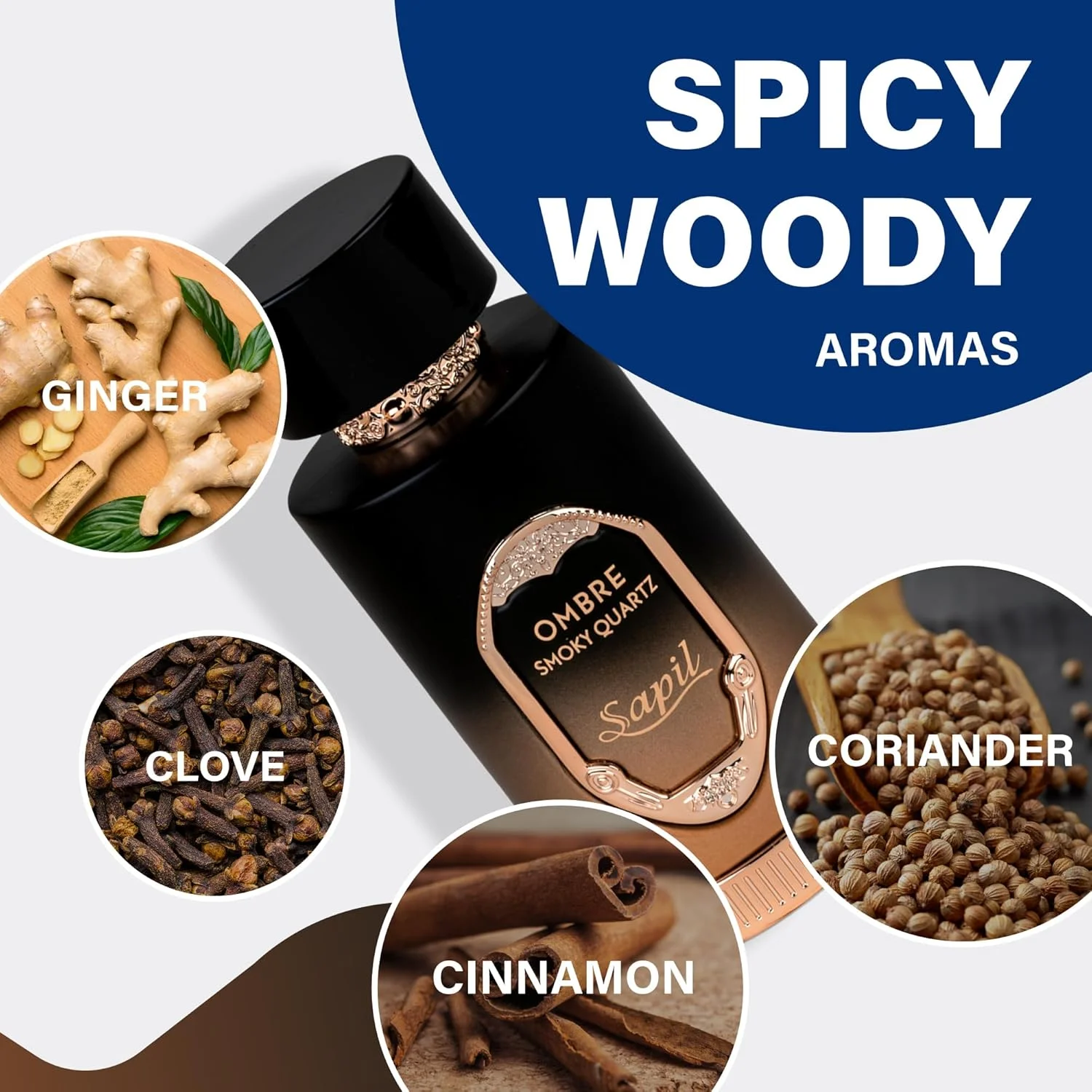 ادو پرفیوم ساپیل Ombre Smoky Quartz ۱۰۰ میلی لیتر، عطر لوکس مقرون به صرفه، رایحه مجلل با نت های ابتدایی وانیل ادویه دار، عطرهای ترکیبی جسورانه برای مردان و زنان