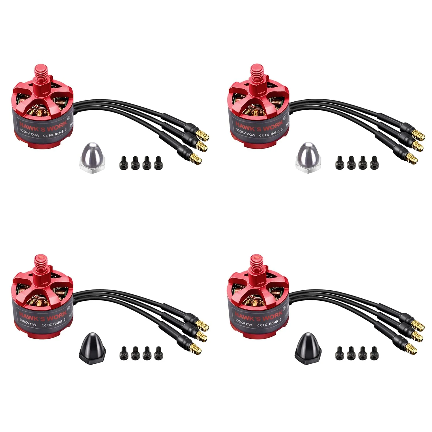 موتور براشلس HAWK'S WORK مدل 2212 920KV، موتور 2-4S برای هواپیمای RC، مولتی کوپتر DIY، مناسب برای 450 F550 S500 S550 X525 DJI Phantom کوادکوپتر (CW*2+CCW*2)