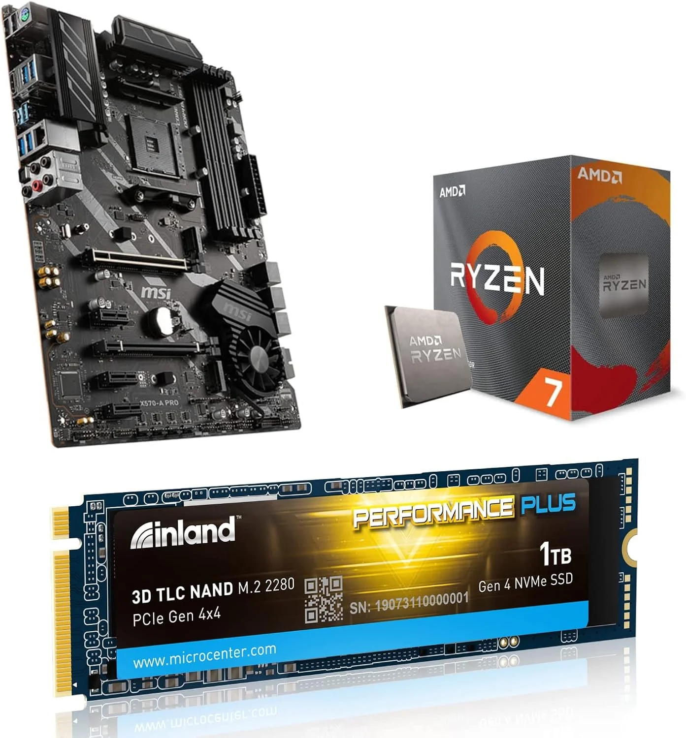 پردازنده مرکزی 8 هسته ای AMD Ryzen 7 5700X به همراه مادربرد MSI B550-A PRO Series و حافظه اس اس دی 1 ترابایتی Gen4 2280