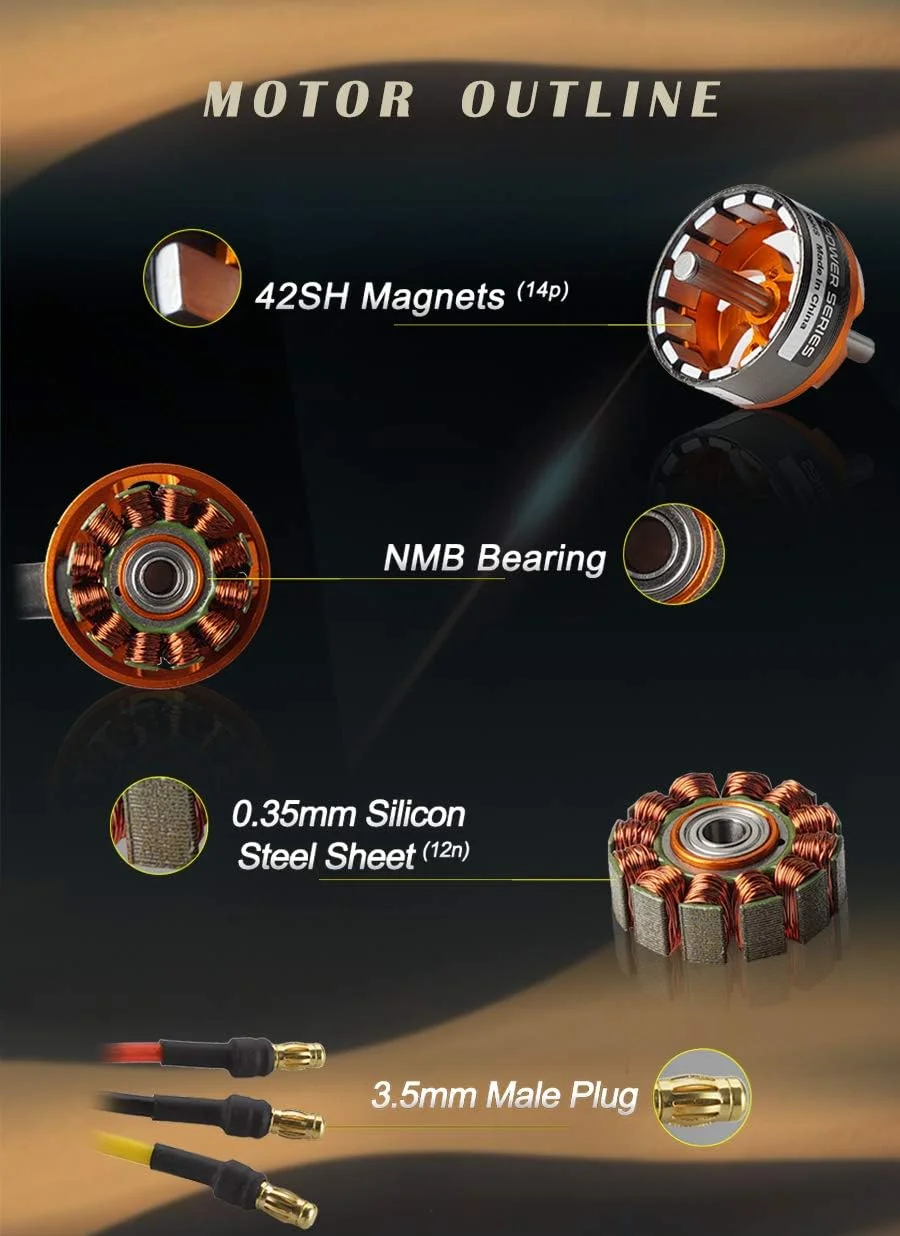 موتور براشلس اوترانر فلش هابی مدل D3542 با سرعت 1000KV برای مینی مولتی کوپترها و هواپیماهای RC (1000kv)