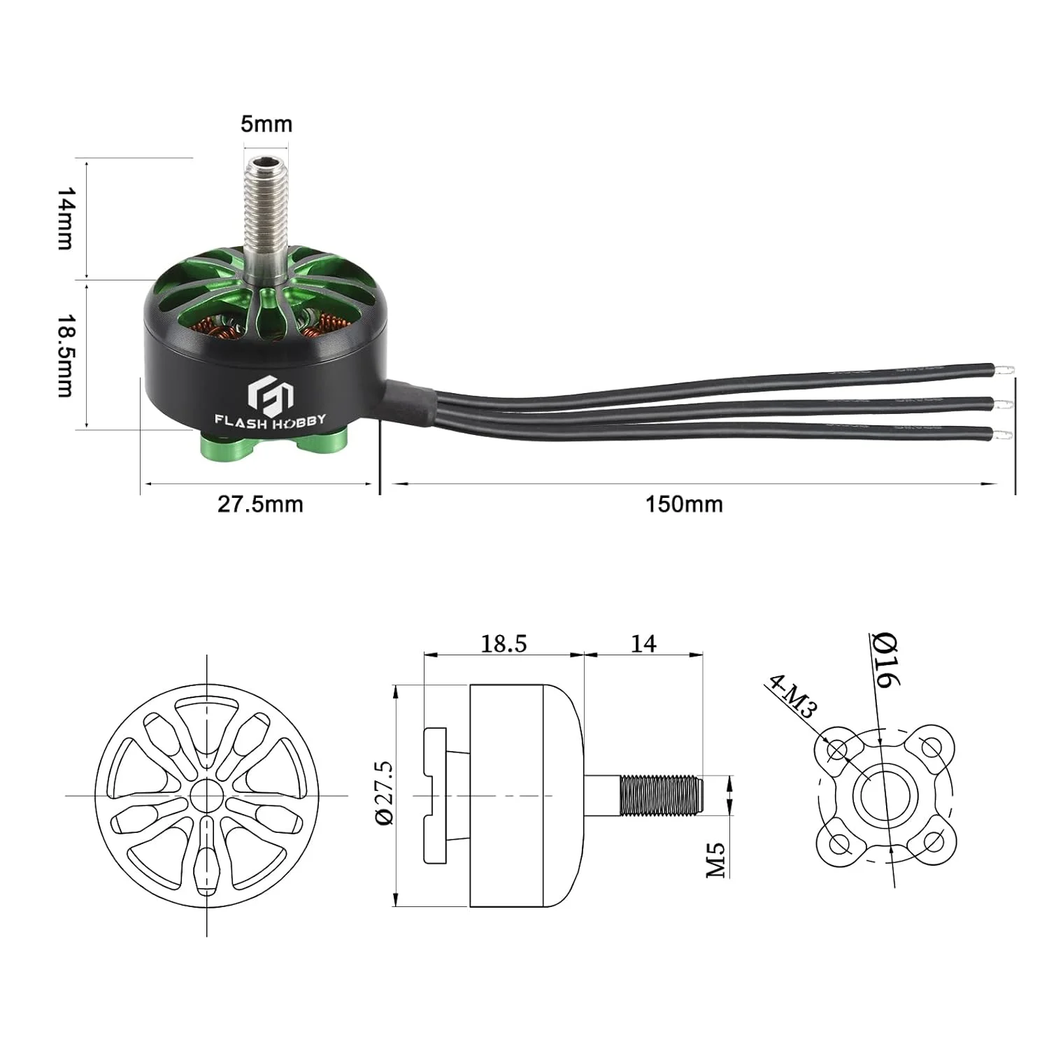 موتور براشلس آرتور 2207.5 فلش هابی 2500KV 2-4S برای مدل های RC، کوادکوپترهای FPV، مولتی کوپترها و پهپادها (2500KV) - تصویر 2