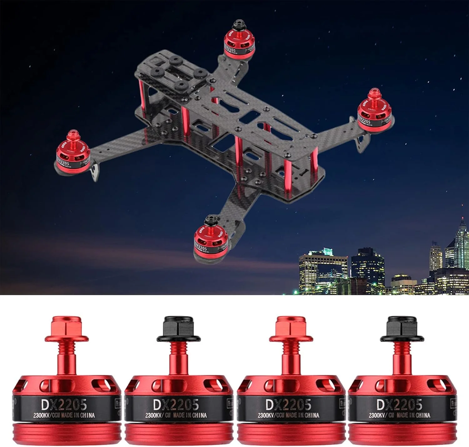 موتور براشلس DX2205 2300KV، موتور براشلس 2-4S RC برای پهپاد مسابقه ای X210 X220 250 280 300 FPV، ست موتور پهپاد با عملکرد بالا