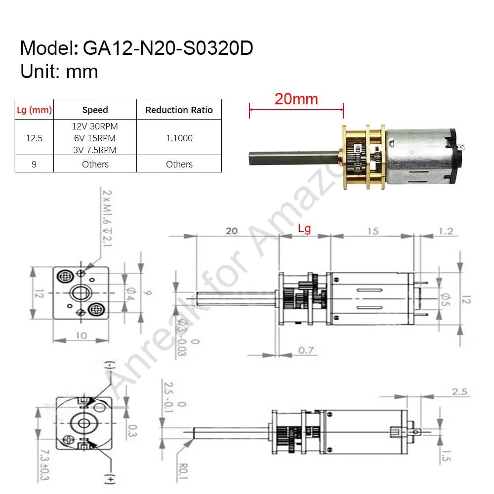 دو عدد موتور DC 12V 800RPM با شفت بلند 20 میلی‌متری GA12 N20 برای پهپادها، موتور براش‌دار 3-12V 15-4000RPM برای آردوینو و رزبری پای (12-800)