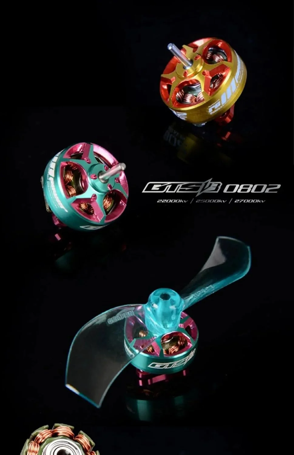 موتور براشلس FPV مدل GTS V3 0802 22000KV/25000KV 1S 4.25V برای موتورهای RCINPOWER مناسب فریم های کوچک 1.2 تا 1.6 اینچی مسابقه ای و پهپادهای داخلی (4 عدد 0802 25000KV)