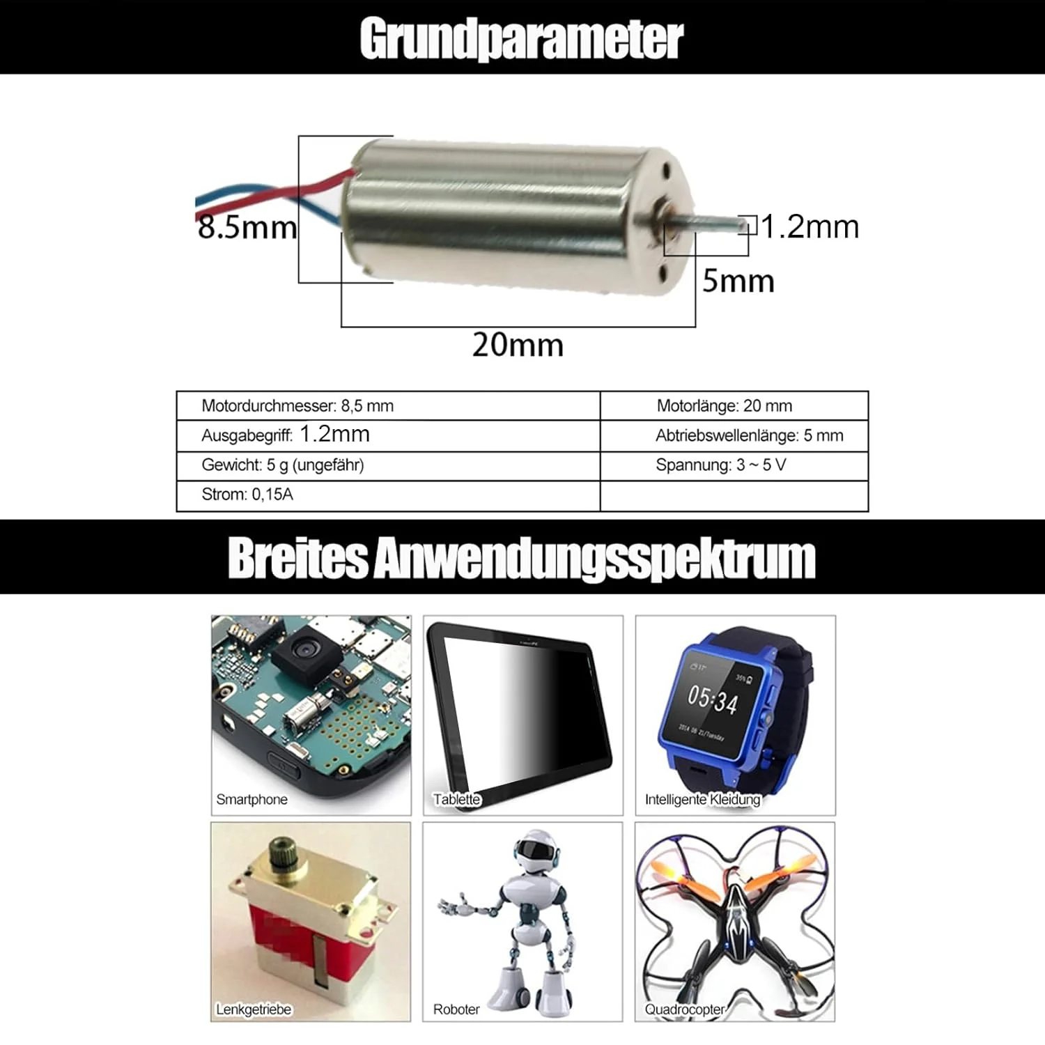 موتور پهپاد، 2 عدد موتور کاپ توخالی 8520، 8.5x20 میلی‌متر 3~5 ولت 0.15 آمپر، سبک وزن با خروجی قدرت قوی برای کوادکوپتر، دارای سوراخ‌های یکپارچه دفع حرارت، قطر 8.5 میلی‌متر، 20 میلی‌متر