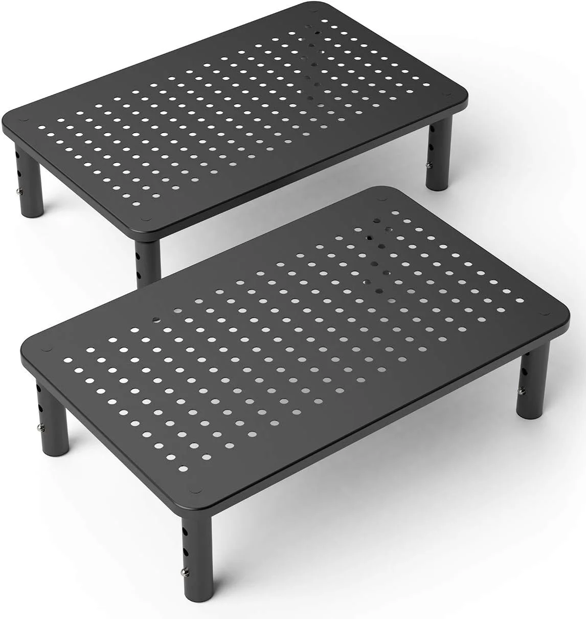 پایه مانیتور و لپ‌تاپ هاسکی مانتز، بسته 2 عددی، ساختار فلزی مشکی بادوام و پایدار. طراحی شیک با قابلیت تنظیم ارتفاع و لاستیک ضد لغزش. مناسب برای مانیتور کامپیوتر، پایه آی‌مک یا C