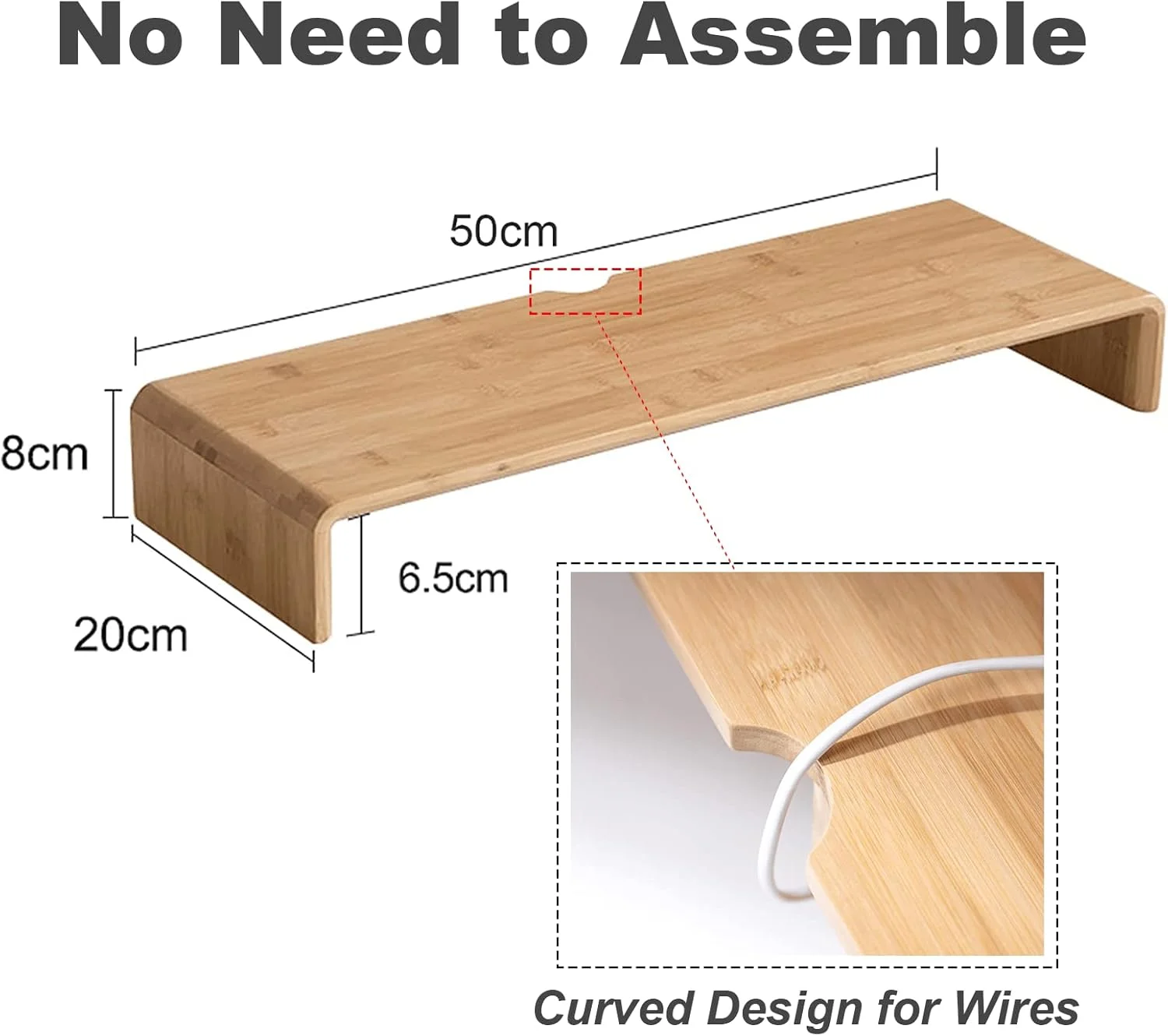 پایه مانیتور، ارتقا دهنده ارگونومیک ارتفاع، سازمان دهنده رومیزی چوبی بامبو، پایه مانیتور PC/لپ تاپ/تلویزیون/پرینتر برای استفاده در دفتر کار خانگی، بدون نیاز به مونتاژ