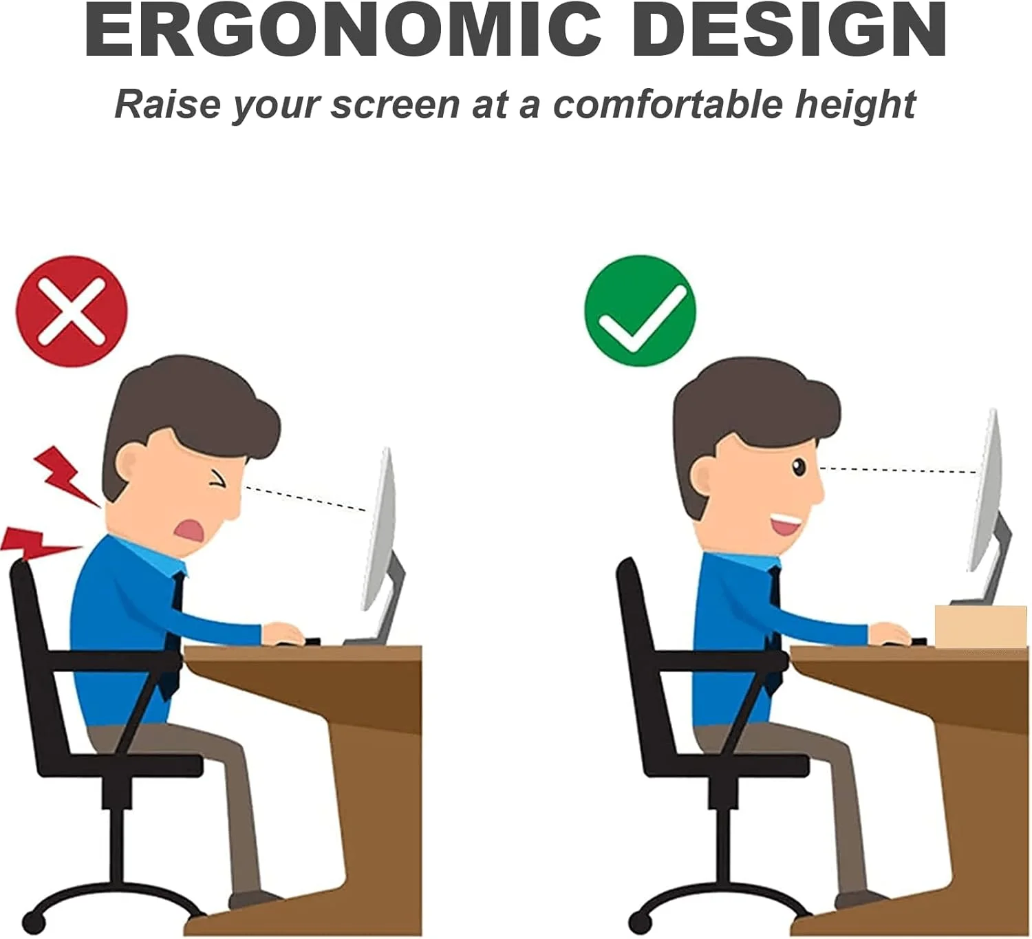 پایه مانیتور، ارتقا دهنده ارگونومیک ارتفاع، سازمان دهنده رومیزی چوبی بامبو، پایه مانیتور PC/لپ تاپ/تلویزیون/پرینتر برای استفاده در دفتر کار خانگی، بدون نیاز به مونتاژ