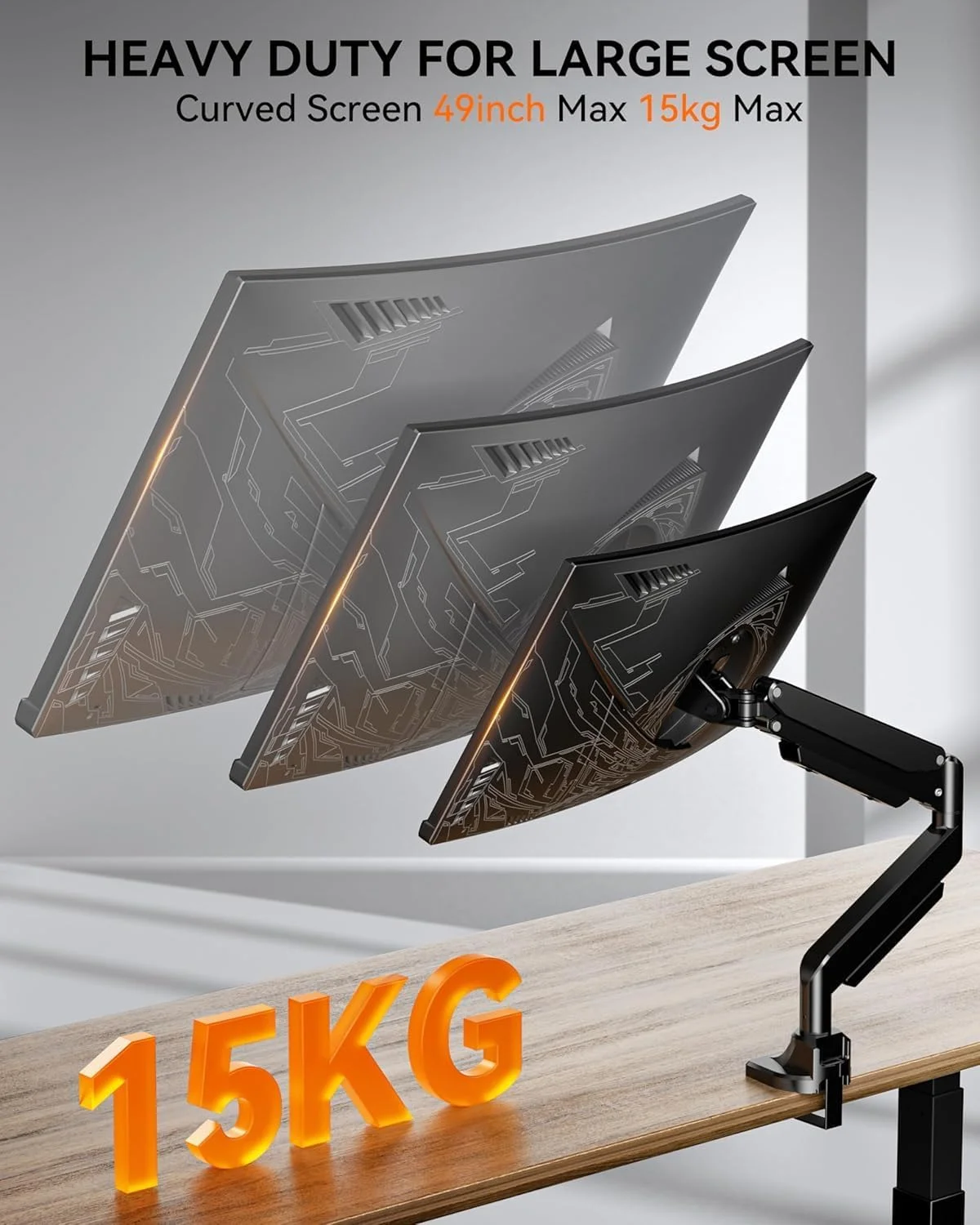 بازوی مانیتور سنگین - پایه مانیتور 15 کیلوگرمی برای صفحه نمایش های فوق عریض تا 49 اینچ، فنری گازی، بازوی مانیتور تکی کامپیوتر خمیده برای صفحه نمایش های گیمینگ 34/49 اینچ بازوی مانیتور سنگین - پایه مانیتور 15 کیلوگرمی برای صفحه نمایش های فوق عریض تا 49 اینچ، فنری گازی، بازوی مانیتور تکی کامپیوتر خمیده برای صفحه نمایش های گیمینگ 34/49 اینچ