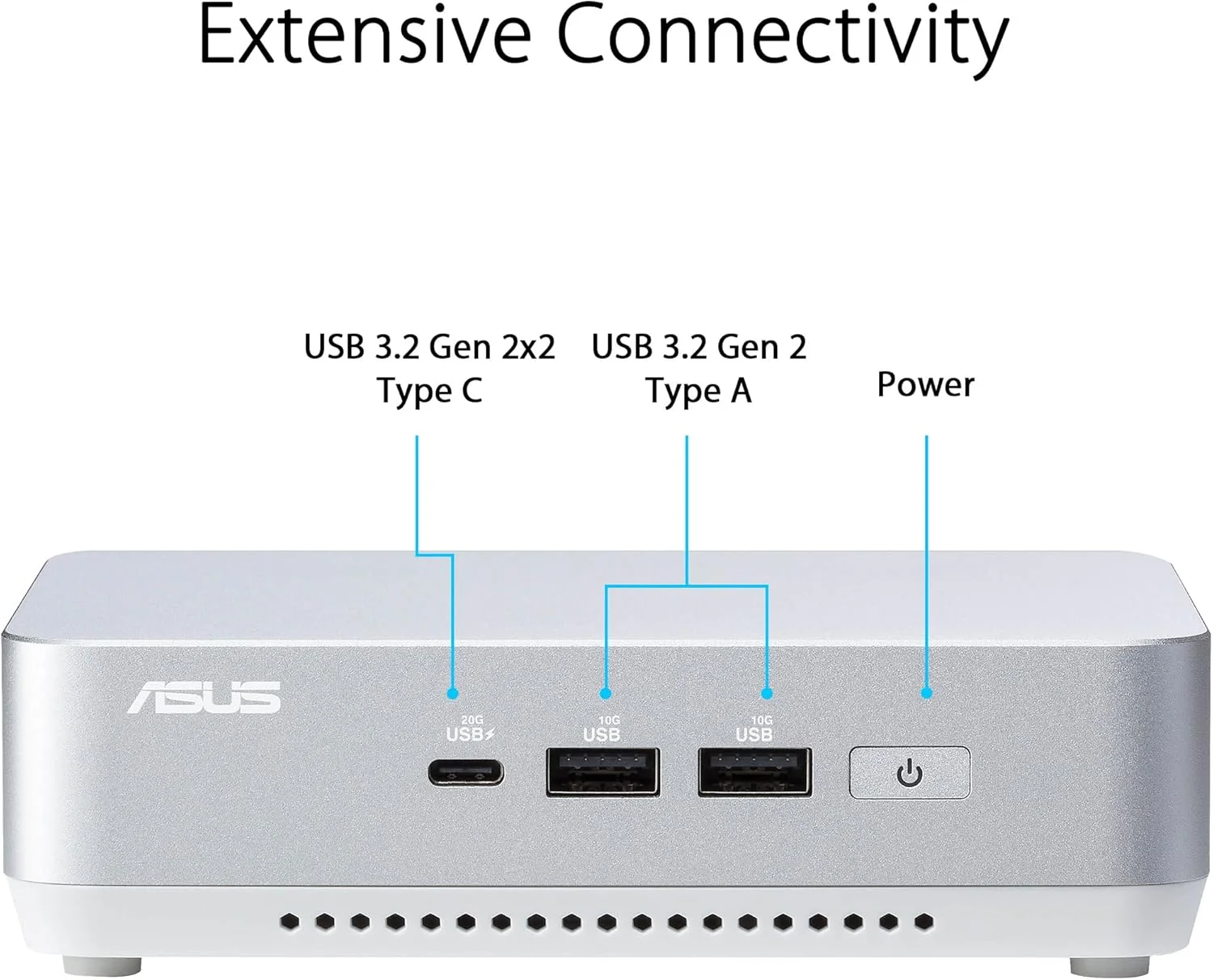 ASUS NUC 14 Pro+ Barebone با پردازنده نسل ۱۴ اینتل Core Ultra 5 125H (پشتیبانی از NPU)، تا ۹۶ گیگابایت رم DDR5، فضای ذخیره سازی دوگانه، Thunderbolt 4، Wi-Fi 6E و بلوتوث 5.3، شاسی آلومینیومی نقره ای، به همراه پایه VESA